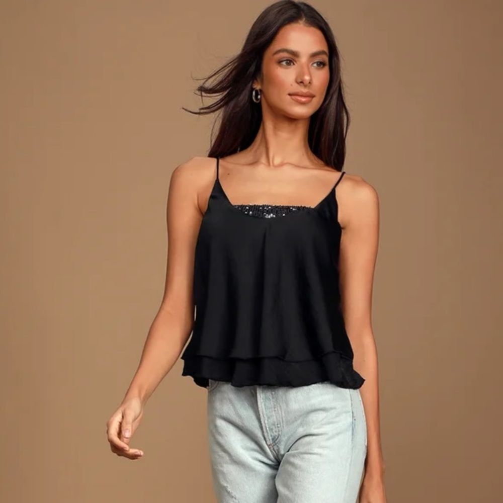 Free People Turn it On Black Sequin Cami Small - Picture 5 of 13